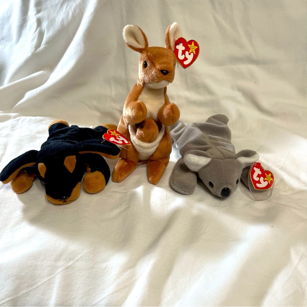 ty Beanie baby set of three Pouch, Boby and Mel